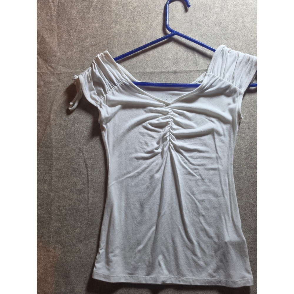 A New Day White Ruched Front Tie Sleeve Sweetheart Neck Top XS Slim Fit Tee